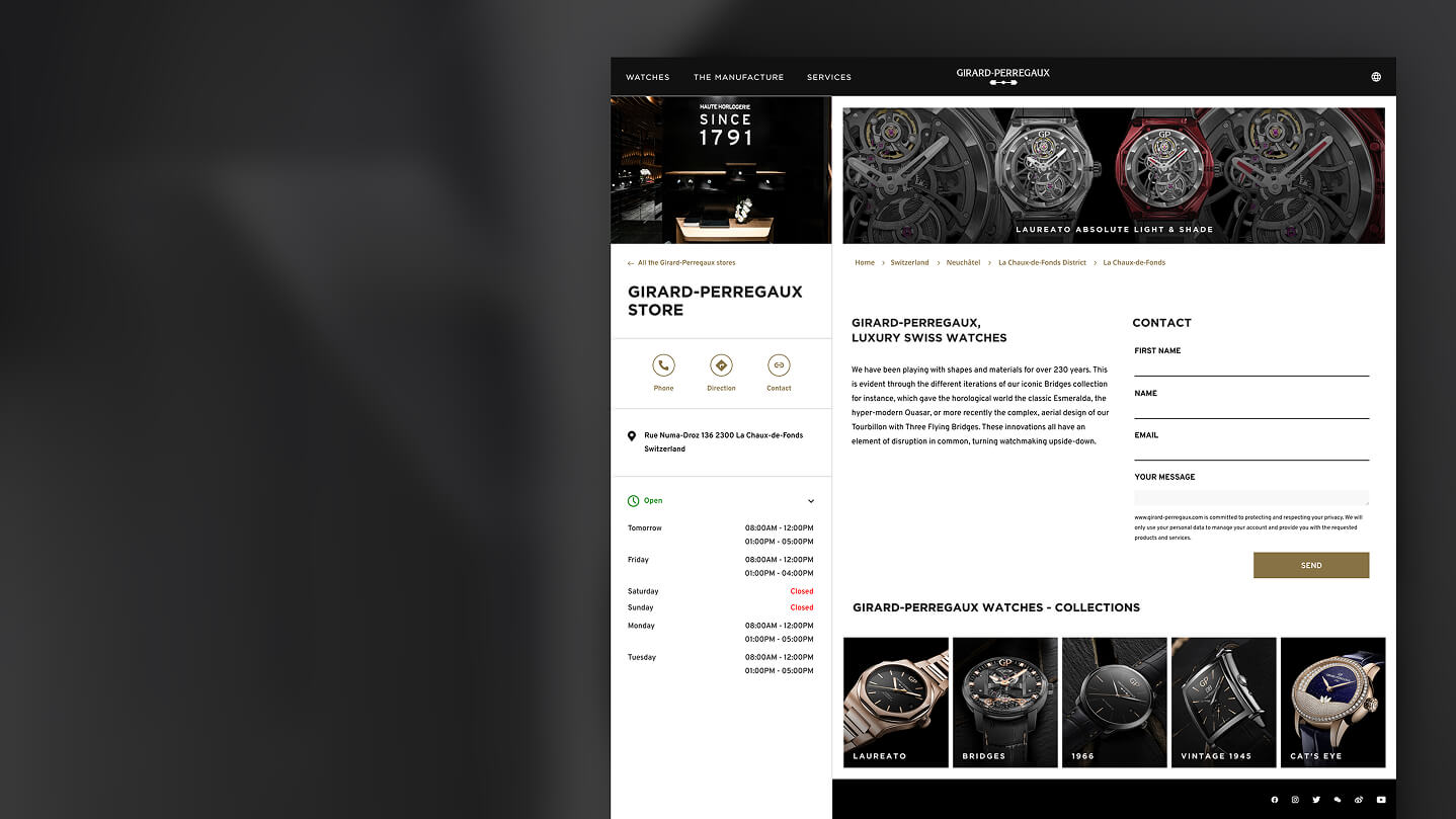 Girard Perregaux, website, store locator, gtrsuite, web